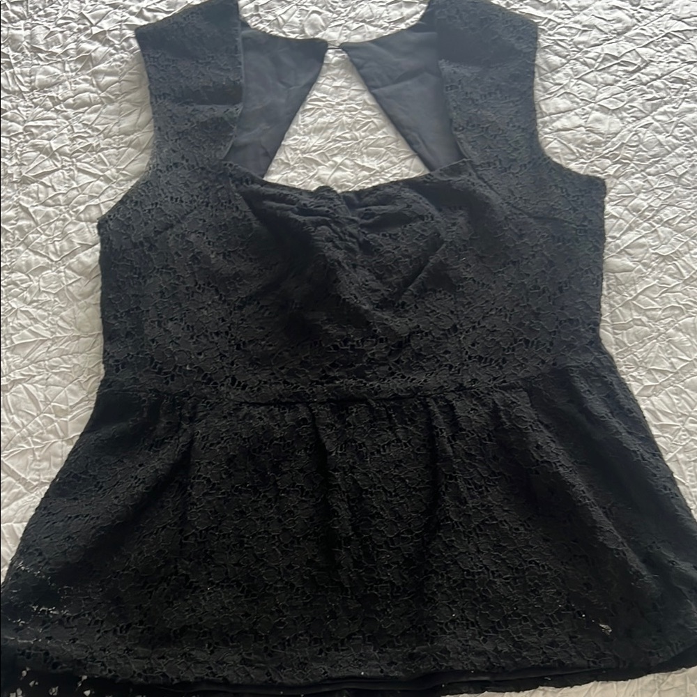 Black Peplum Blouse with Cut Out and Peter Pan Collar